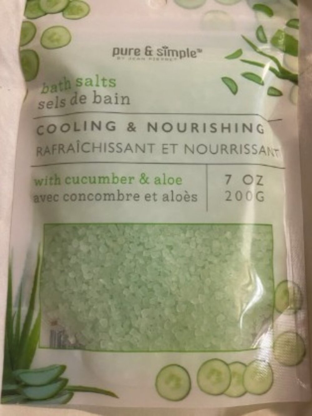 Pure & Simple by Jean Pierre Cooling & Nourishing Bath Salts Cucumber & Aloe 7oz
